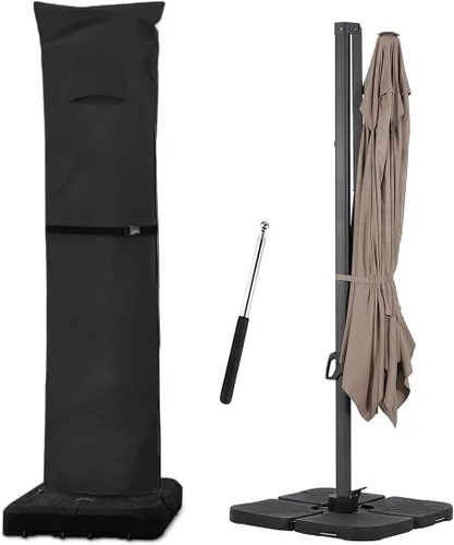 Miniatura 9 de Cubierta para sombrilla de patio, 600D impermeable, anti-UV, se adapta a paraguas de 7.5 a 11.5 pies (gris)