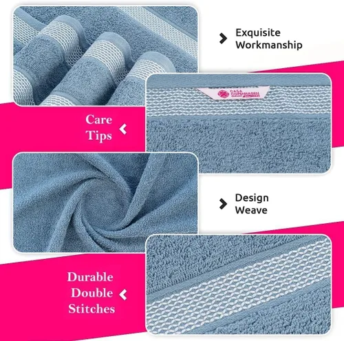 Miniatura 3 de CASA COPENHAGEN Solitaire 6Pcs 100% Egyptian Cotton Large Designer Towels Gift Set- Dusty Blue, 600GSM, 2Bath 2Hand 2Washcloths, Bath Towels for