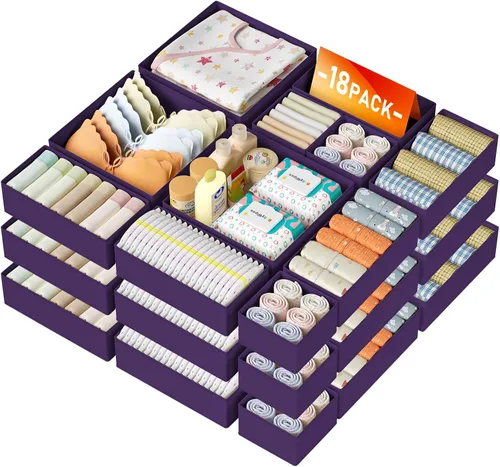 Miniatura 35 de DIMJ Organizador de cajones de ropa – Paquete de 20 contenedores organizadores de cajones de armario para almacenamiento de ropa de bebé, Blanco