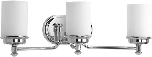 Miniatura 9 de Progress Lighting Glide Collection - Lámpara de tocador de baño con 3 luces de cristal de ópalo grabado en níquel cepillado