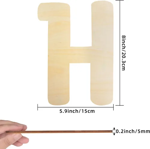 Miniatura 2 de Letras de madera de 8 pulgadas, letra H de 1/5 pulgadas de grosor, letras del alfabeto de madera sin terminar para decoración de pared