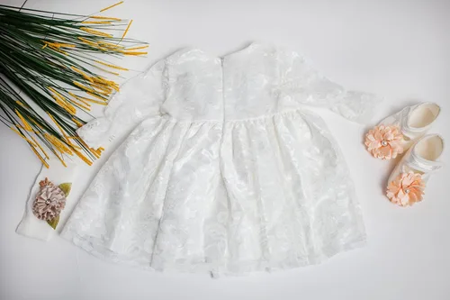 Miniatura 6 de Vestido de niña recién nacida, bautizo, vestido blanco bordado de encaje para bebé 0-3, vestido de niña de flores recién nacidas