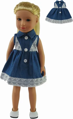 Miniatura 6 de American Fashion World Vestido de lunares y rayas para muñecas de 14 pulgadas Calidad premium y diseño moderno Ropa de muñecas Moda de ropa