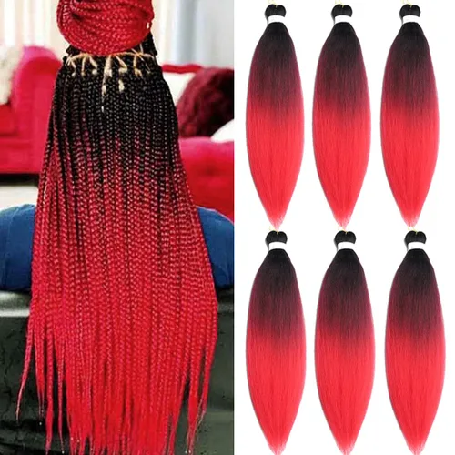 Miniatura 58 de Extensiones de cabello trenzado morado preestiradas, 20 pulgadas, 2 piezas de cabello sintético trenzado para niñas y mujeres, fiesta, disfraz