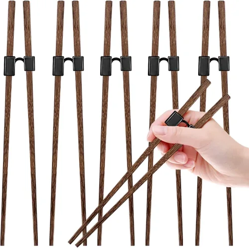 5 pares de palillos de entrenamiento reutilizables para principiantes entrenadores, paquete de palillos de madera japoneses y juego de ayudante,