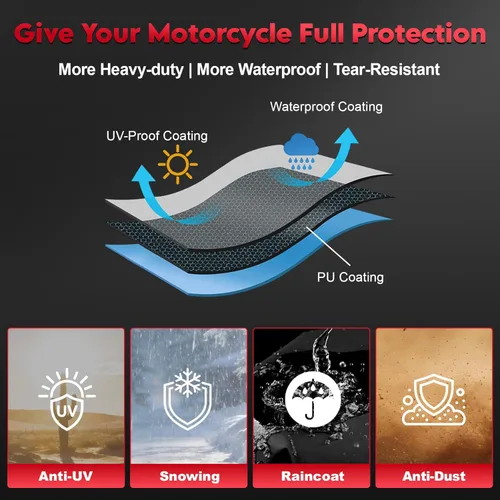 Miniatura 5 de Comnova - Funda para motocicleta de 81 pulgadas, 600D, impermeable, con orificio de bloqueo, ajuste universal para Harley, Honda, Kawasaki