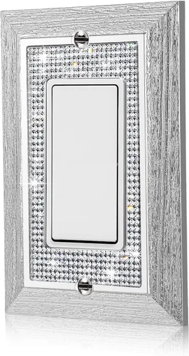 Placas de pared con diamantes de imitación brillantes, cubierta de interruptor de luz de grano de madera de imitación, cubierta decorativa de salida
