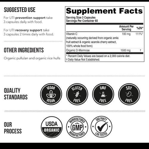 Miniatura 8 de Mannose-C - D-manosa orgánica + vitamina C de alimentos integrales, suplemento natural de apoyo para las infecciones urinarias para enjuagar