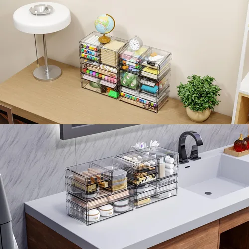 Miniatura 4 de Yieach Paquete de 3 cajones de almacenamiento transparentes con 10 cajones, organizador de cajones de acrílico grande apilable de 11.1 pulgadas