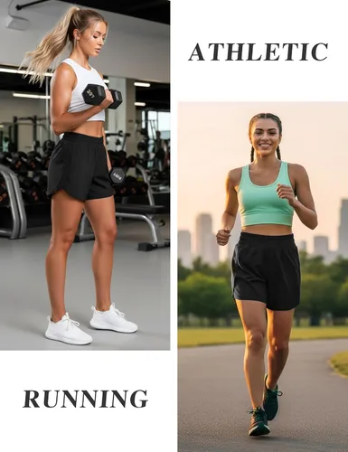 Miniatura 6 de KPSUN Pantalones cortos deportivos para mujer de 5 pulgadas de cintura alta, pantalones cortos de entrenamiento de verano con bolsillos