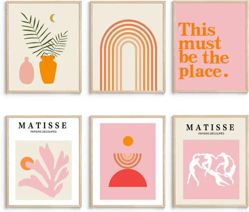 XBYGIMI Matisse - Arte de pared e impresiones bohemias sin marco, decoración de imágenes estéticas minimalistas, juego de impresión rosa, pósteres