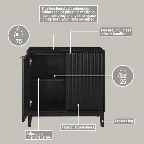 Miniatura 8 de Armario estriado con almacenamiento, aparador de 2 puertas, armario moderno con estante ajustable para cocina o sala de estar