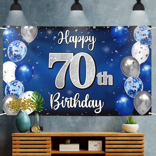 Miniatura 293 de Decoración de feliz cumpleaños 35, globo azul y plateado de 35 años, cartel grande de telón de fondo de cumpleaños, suministros para fiesta de 35th