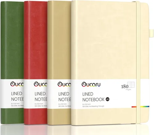 Miniatura 36 de Oucaru Cuaderno rayado, paquete de 4, 180 páginas, diarios A5 para escribir, papel grueso de 100 GSM, cuadernos pequeños diarios para mujeres y 4