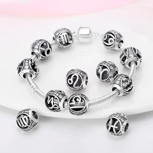 Miniatura 2 de Zodiac Sign Bead Birthday Charms 925 Sterling Silver Birthstone Charms Fits Women's Charm Bracelet & Necklace Bangle Gifts for Girls & Friends
