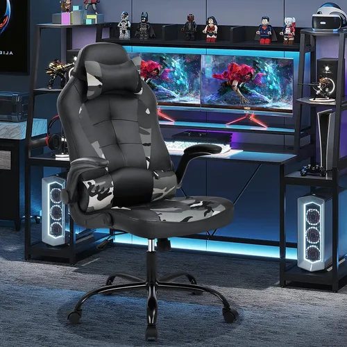 Miniatura 12 de Silla de videojuegos, silla de computadora con respaldo alto, silla de oficina egonómica, silla de videojuegos de piel sintética, silla ejecutiva
