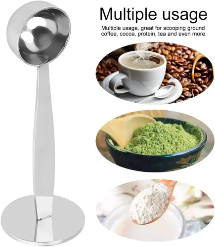 Miniatura 3 de Cuchara de café de acero inoxidable y manipulador, cuchara de medición y apisonamiento 2 en 1 para café en polvo