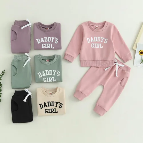 Miniatura 3 de Conjunto de 2 piezas de ropa para bebé niña y niño, sudadera con letras de mamá y niño, conjunto de 2 piezas