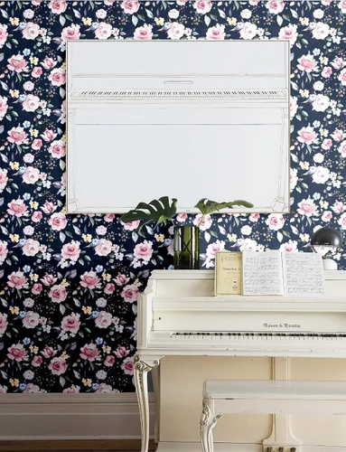 Miniatura 4 de Blooming Wall DPY53-D Papel pintado de rosas frescas de acuarela con hojas boho texturizadas despegar y pegar autoadhesivo papel pintado pre-pegado