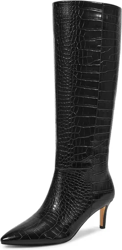 Miniatura 45 de wetkiss Botas altas hasta la rodilla para mujer, con tacón de gatito y diseño de punta puntiaguda, clásicas y sexys