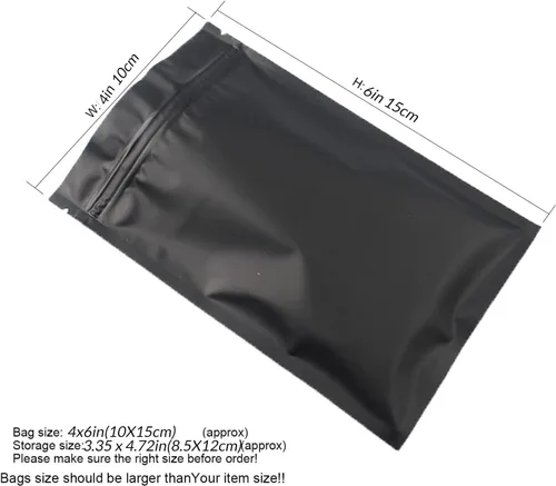 Miniatura 3 de 100 bolsas a prueba de olores de 4 x 6 pulgadas, bolsas resellables de Mylar de doble cara, color negro mate