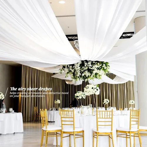 Miniatura 5 de 6 paneles de cortinas blancas para techo de boda, cortinas de techo de 5 x 10 pies, cortinas de tela transparente para arco de boda, cortinas
