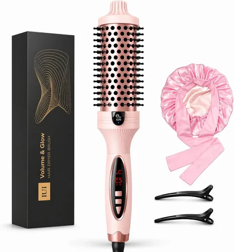 IUI Cepillo térmico de belleza, cepillo redondo calentado con 5 ajustes de calor y pantalla LED, cepillo térmico de iones negativos de 1.5 pulgadas,