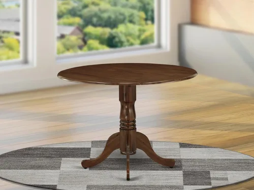 Miniatura 2 de East West Furniture DLT-BLK-T mesa de comedor redonda - con tapa redonda y 2 hojas desplegables y pata de pedestal, 42x29.5 pulgadas, acabado negro