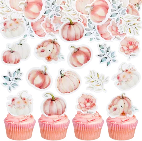 Miniatura 16 de 24 adornos para cupcakes de calabaza con purpurina, decoraciones de baby shower, tema de cosecha de otoño, suministros para fiestas de cumpleaños