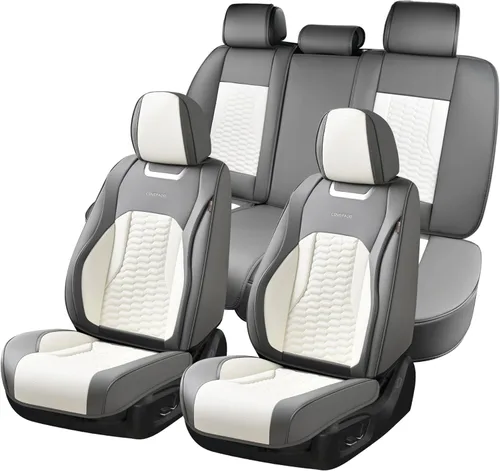 Miniatura 23 de Coverado Juego completo de fundas de asiento de automóvil, fundas rojas para asientos delanteros y traseros, de piel de napa impermeable, cojín