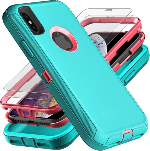 Miniatura 11 de YKHJKLEC Funda para iPhone Xs Max, grado militar 3 en 1, resistente a los golpes, a prueba de caídas, polvo con 2 protectores de pantalla de vidrio
