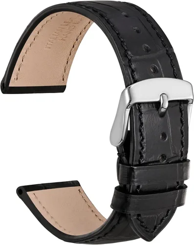 Miniatura 23 de WOCCI - Correas para reloj de cuero italiano, grano de cocodrilo en relieve, elige color y ancho 14 mm 18 mm 19 mm 20 mm 21 mm 22 mm, Negro