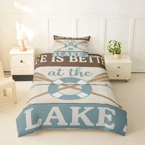 Miniatura 46 de Erosebridal Lake House Twin Bed Set for Boys Girls Kids, Blue and Beige Lakehouse 2Pcs Duvet Cover with Zipper, Rustic Farmhouse Bedding Sets