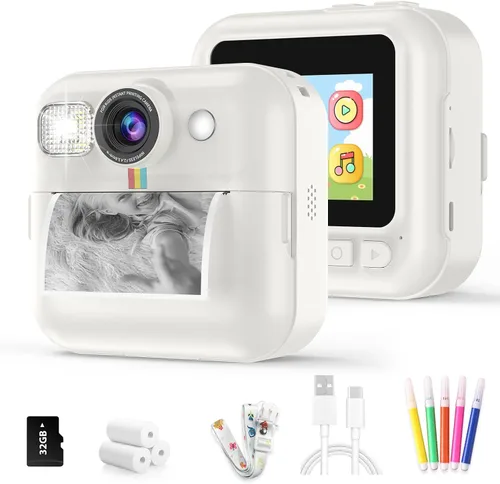 Miniatura 13 de Cámara para Niños Varones, Cámara de Juguete Portátil de Impresión Azul para Niños Pequeños 1080P Cámaras de Video Niños Cámara de Impresión