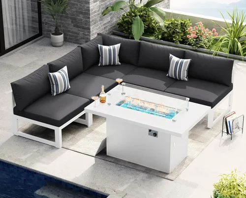 Miniatura 21 de NICESOUL - Juego de 10 muebles de patio extra grandes de aluminio moderno, sofá para exteriores con asiento de 29" de profundidad y ancho, 500 lbs