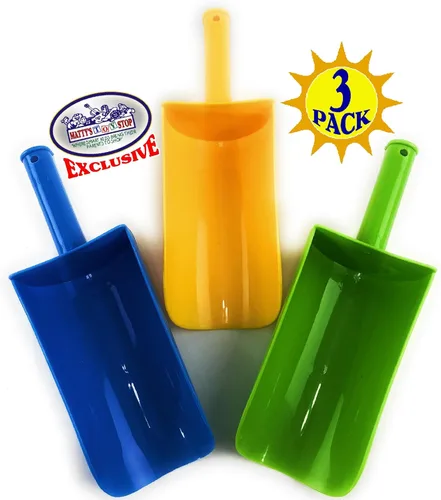 Miniatura 7 de Matty's Toy Stop Paquete de 3 palas de plástico con mango corto para arena y playa (amarillo, azul y verde) para niños de 9 pulgadas