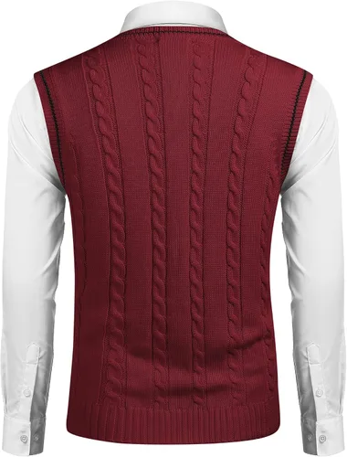 Miniatura 2 de COOFANDY Suéter para hombre, cuello en V, ajustado, casual, sin mangas, tejido trenzado