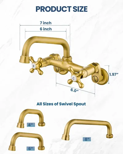 Miniatura 6 de Airuida Grifo de cocina de montaje en pared, boquilla de 6 pulgadas (5.9 in), grifo de fregadero de lavandería de montaje en pared, centro