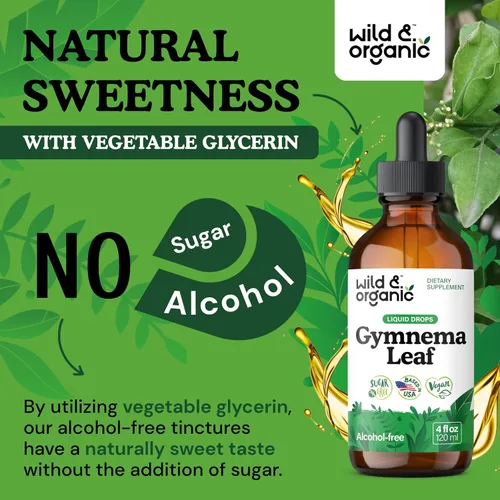 Miniatura 6 de Wild & Organic Gymnema Sylvestre Extract Drops - Suplementos de Gymnema Sylvestre sin azúcar - Tintura a base de polvo Gurmar - Gotas líquidas