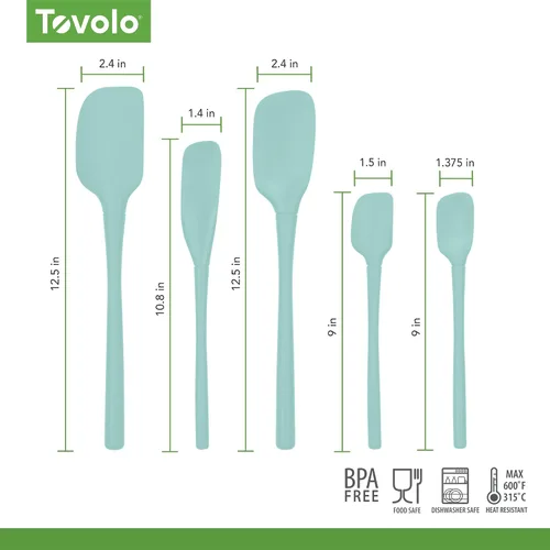 Miniatura 6 de Tovolo Juego de utensilios de silicona de 5 piezas (aguamarina clara): espátula, cuchara, raspador de tarros, mini espátula y mini cuchara Agua claro