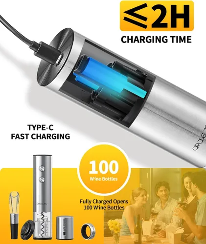 Miniatura 4 de CIRCLE JOY Abrevino eléctrico recargable 5 en 1 acero inoxidable juego de regalo de vino con cortador de aluminio, vertedor aireador de vino, anillo