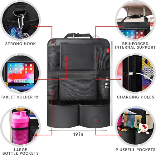 Miniatura 6 de Helteko Organizador para el asiento trasero del coche, protector de respaldo con soporte para tableta con pantalla táctil, organizador de asiento