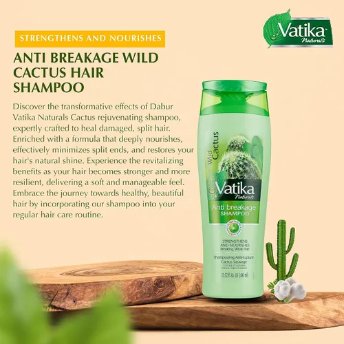 Miniatura 3 de Dabur Vatika Naturals - Champú de cactus para mujer, limpiador de cabello a base de hierbas con cactus, fortalece las raíces, restaura daños