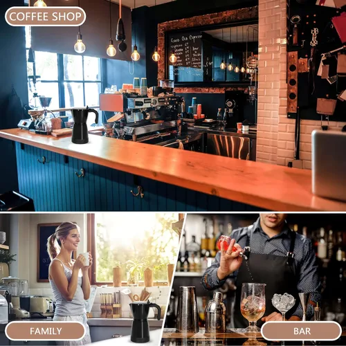 Miniatura 7 de Cafetera eléctrica para café expreso, 10.1 fl oz, 6 tazas de aluminio con protección contra sobrecalentamiento y base desmontable, cafetera italiana