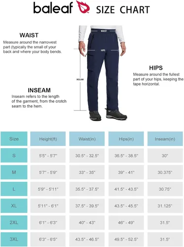 Miniatura 7 de BALEAF Pantalones cargo de senderismo con forro polar para hombre, impermeables, softshell y bolsillos con cremallera