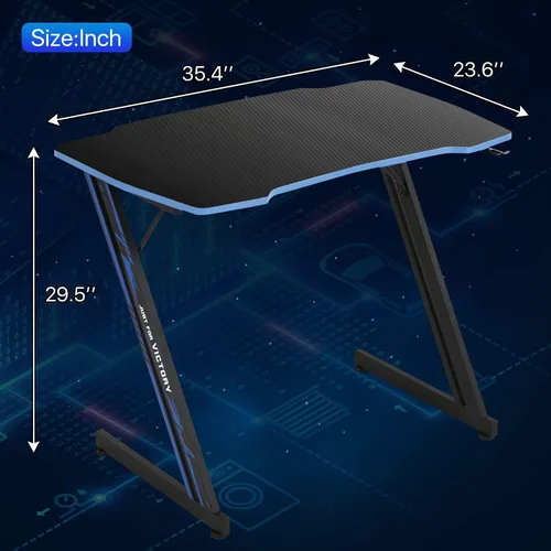 Miniatura 3 de Dkelincs Escritorio de juegos de 89 cm para PC, escritorio de oficina en casa, mesa de juegos en forma de Z. Estación de trabajo para jugadores Azul
