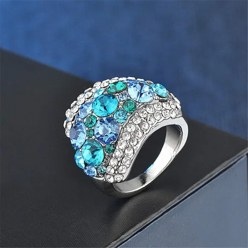 Miniatura 3 de Ai.Moichien Anillos de banda ancha chapados en plata con diamantes de imitación vintage para mujer, resistentes al deslustre, elegante, joyería