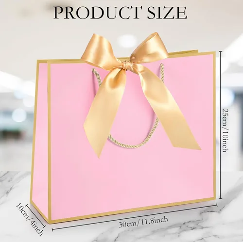 Miniatura 2 de Silkfly 12 bolsas de regalo con asas para dama de honor, 12 x 10 x 4 pulgadas, elegantes bolsas de regalo de bienvenida de boda con lazo para Rosa