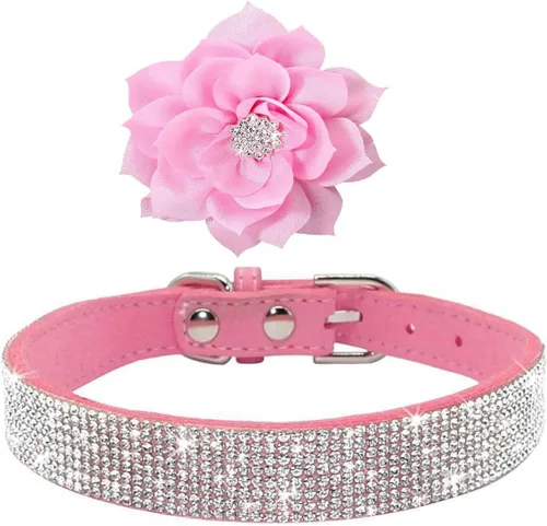 Miniatura 3 de Lindo collar para perro con diamantes de imitación brillantes, elegante collar de cristal diamante con purpurina bonita joya suave collares