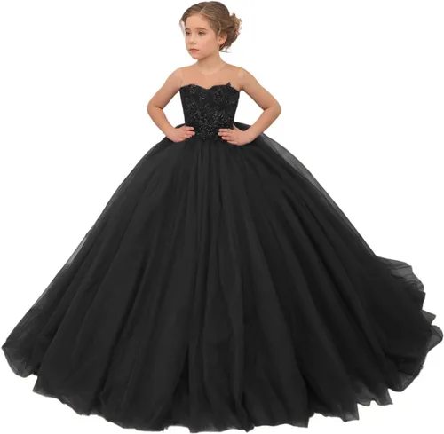Miniatura 18 de Precioso vestido de niña de flores de tul para niños de boda con cuentas princesa sin mangas vestidos de baile